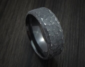 Black Zirconium Men's Ring Traditional Style Band Hammered and Distressed Finish Custom Made