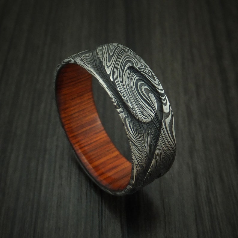 Marble Kuro Damascus Steel Wave Ring With Wood Sleeve Custom - Etsy