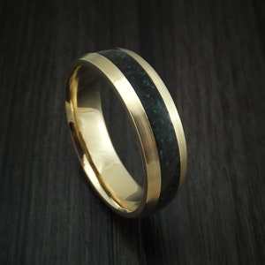 14K Yellow Gold And Black Dinosaur Bone and Malachite Ring Custom Made Fossil Band