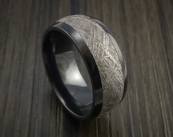 Black Zirconium Men's Ring with Gibeon Meteorite Inlay Custom Made Wedding Band