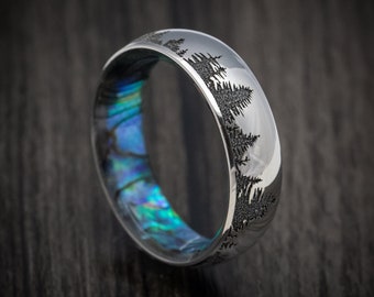 Titanium Pine Trees Ring with Abalone Sleeve Custom Made