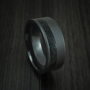 Black Zirconium And Black Dinosaur Bone with Malachite Ring Custom Made Fossil Band