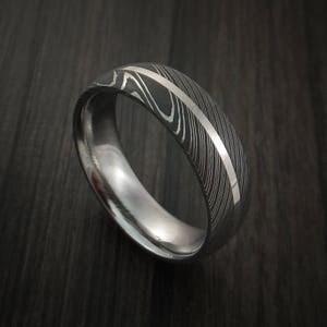 Damascus steel 14k white gold ring wedding band custom made