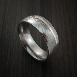 Damascus steel 14k white gold ring wedding band custom made