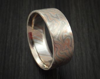 White gold, silver and rose gold mokume ring custom made band