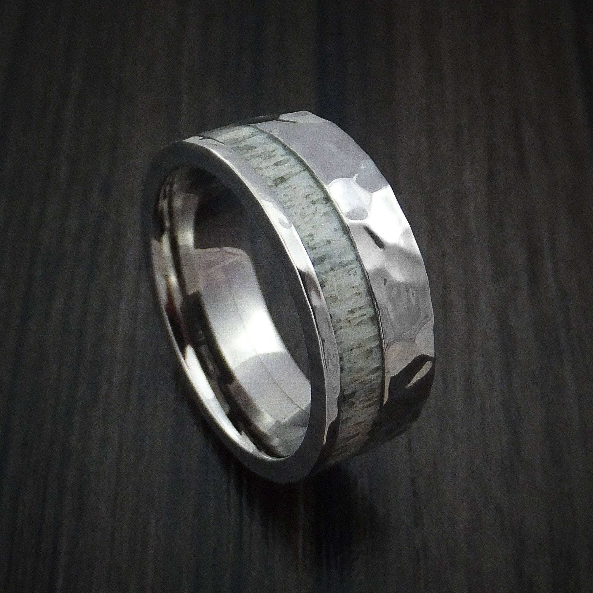 Titanium and Antler Rock Hammered Ring Custom Made Band | Etsy