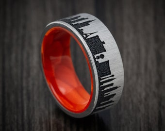 Titanium and Juma Sleeve City Skyline Ring Custom Made Band