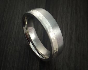 Titanium and silver ring hammered wedding band custom made