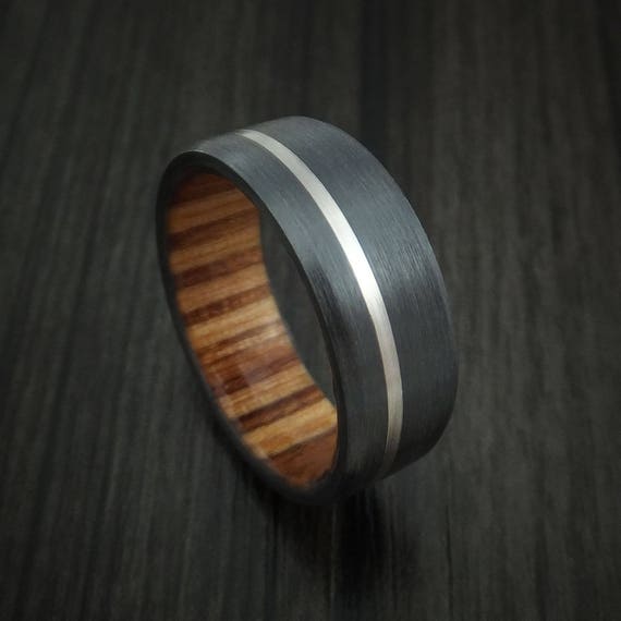 Black Zirconium Ring With Platinum Inlay and Teak Wood Sleeve Made to Any Sizing and Finish Etsy Canada
