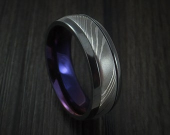 Black Zirconium and Damascus Steel Band with Anodized Interior Custom Made Men's Ring