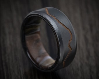 Black Zirconium and DiamondCast Sleeve Ring with Cerakote Mountain Design Custom Made