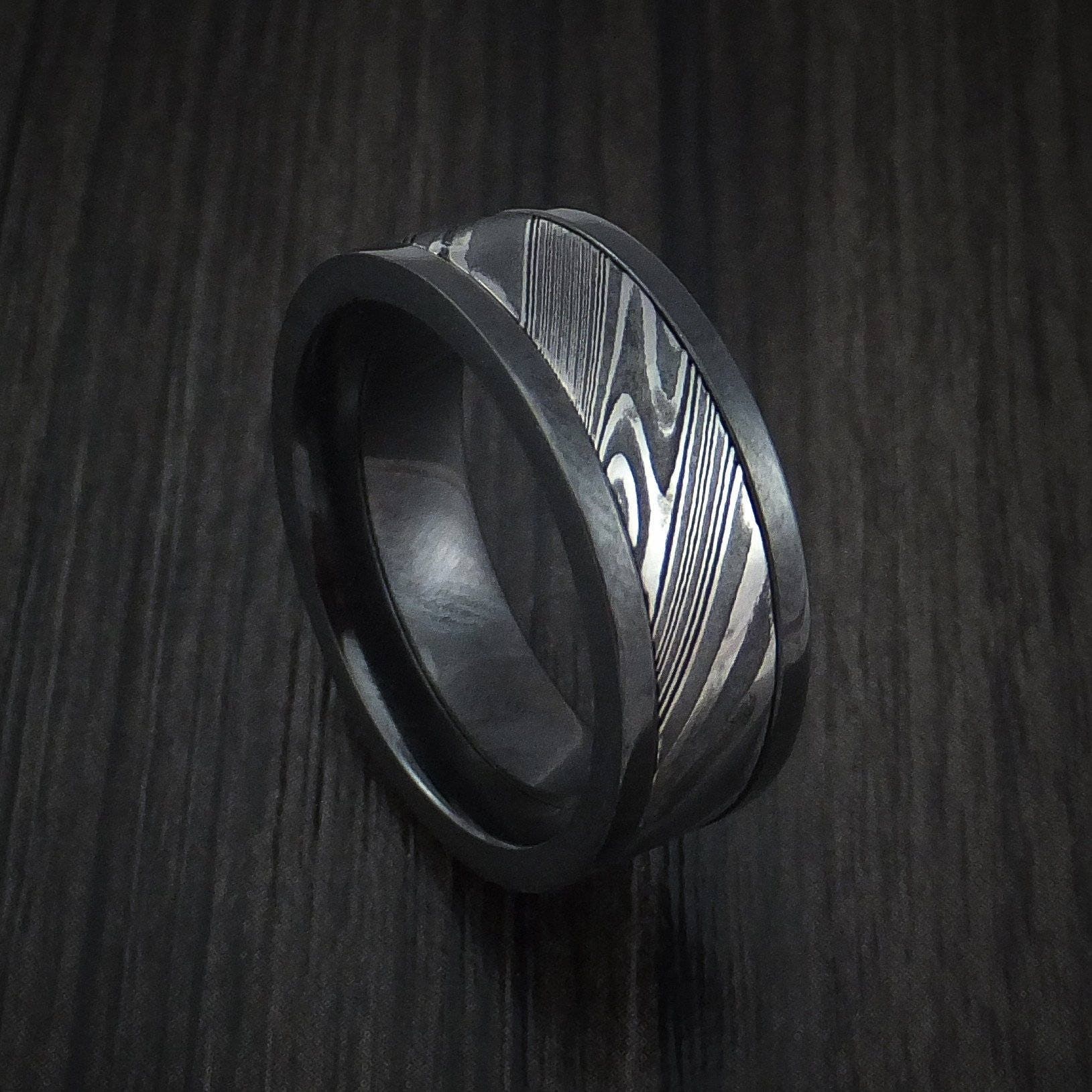 Polished Black Zircon Kuro Damast Ring