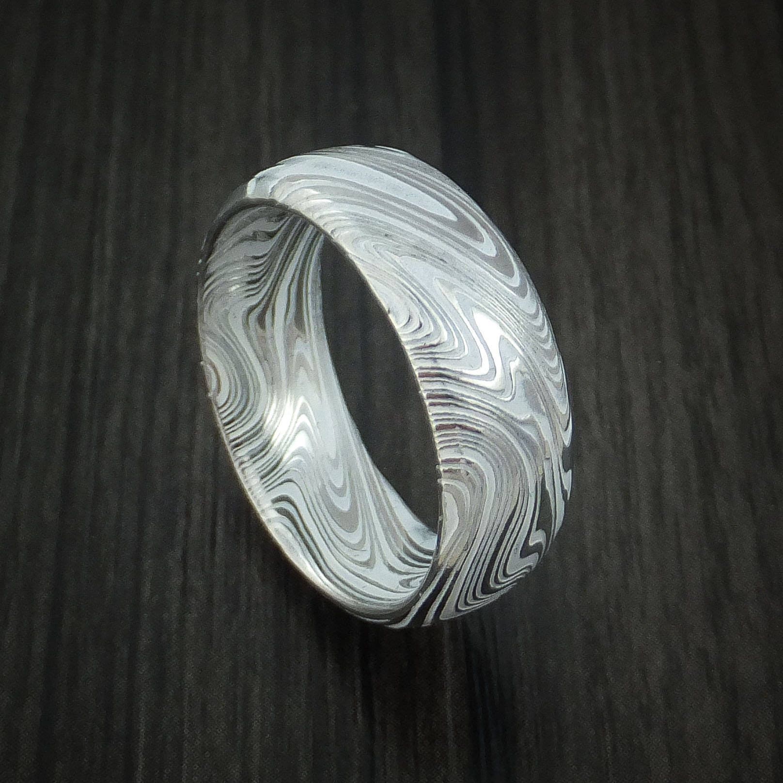 Marbled Damascus Ring With Snow-White Band
