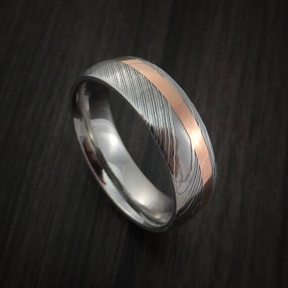 Damascus Steel And Copper Ring Wedding Band Custom Made Etsy