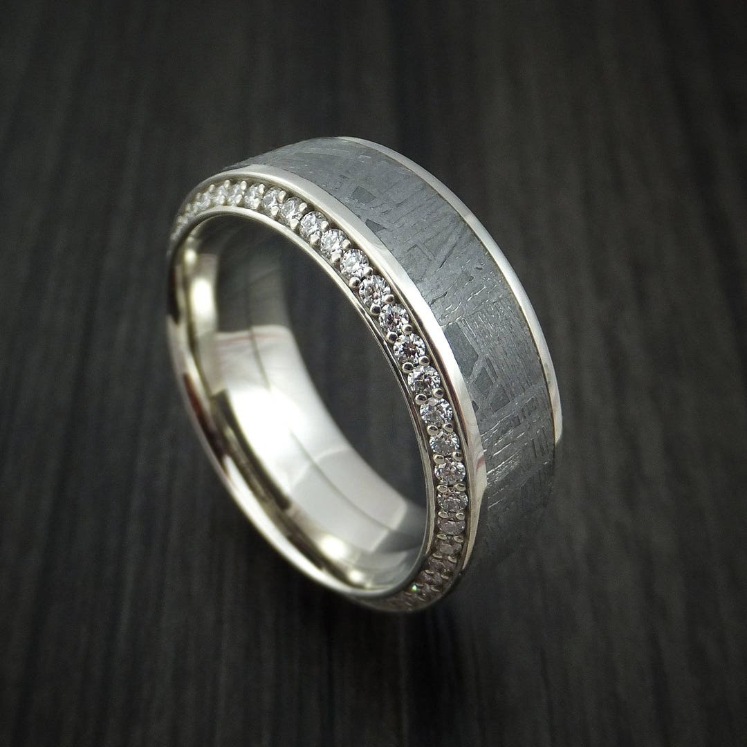 14k White Gold Ring With Meteorite Inlay and Eternity Set - Etsy