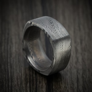 Square Shape Tightweave Damascus Steel Ring Custom Made Band