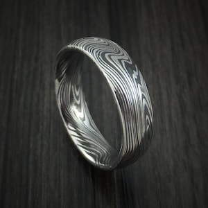 Marbled kuro damascus steel ring custom made wedding band