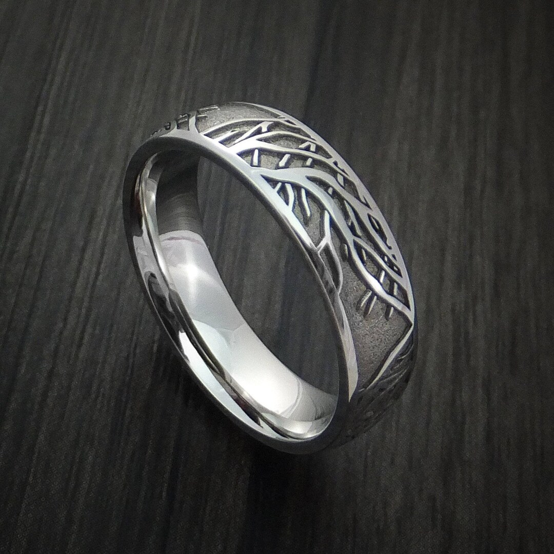 Cobalt Chrome Ring With Tree Branch Pattern Custom Made Band - Etsy