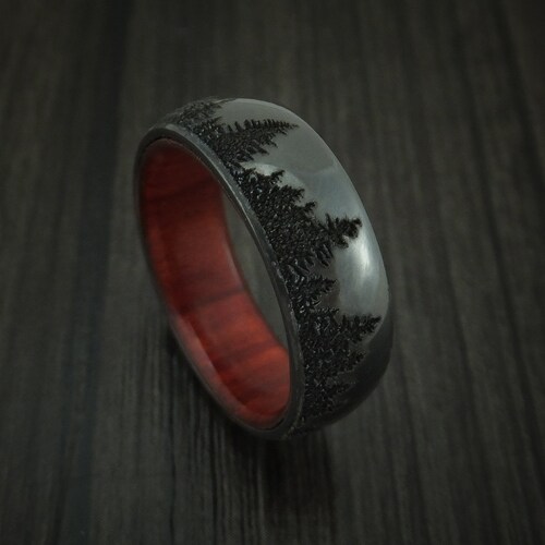 Black Zirconium Ring With Tree Design 