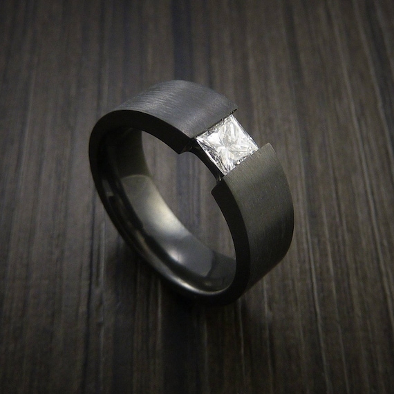 Sapphire Ring Black Zirconium Tension Set Jewelry Stunning Sapphire Band