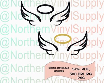 Angel Wings SVG - Angel Wings Cut File - Halo Cut File - SVG Cutting File - Cartoon angel - Angel Cutting File - Angel SVG - Halo svg
