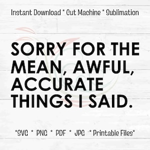 Sorry For The Mean Awful Accurate Things I Said, Relatable Quote, Funny Saying, Adult SVG, Mean Awful Accurate, Im Not Wrong Sorry not Sorry