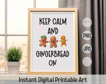 Mantenga la calma y el pan de jengibre encendido, dicho de los 90, dicho de los 90, etiquetas de pan de jengibre de Navidad, sublimación de pan de jengibre imprimible, tarjetas de Navidad