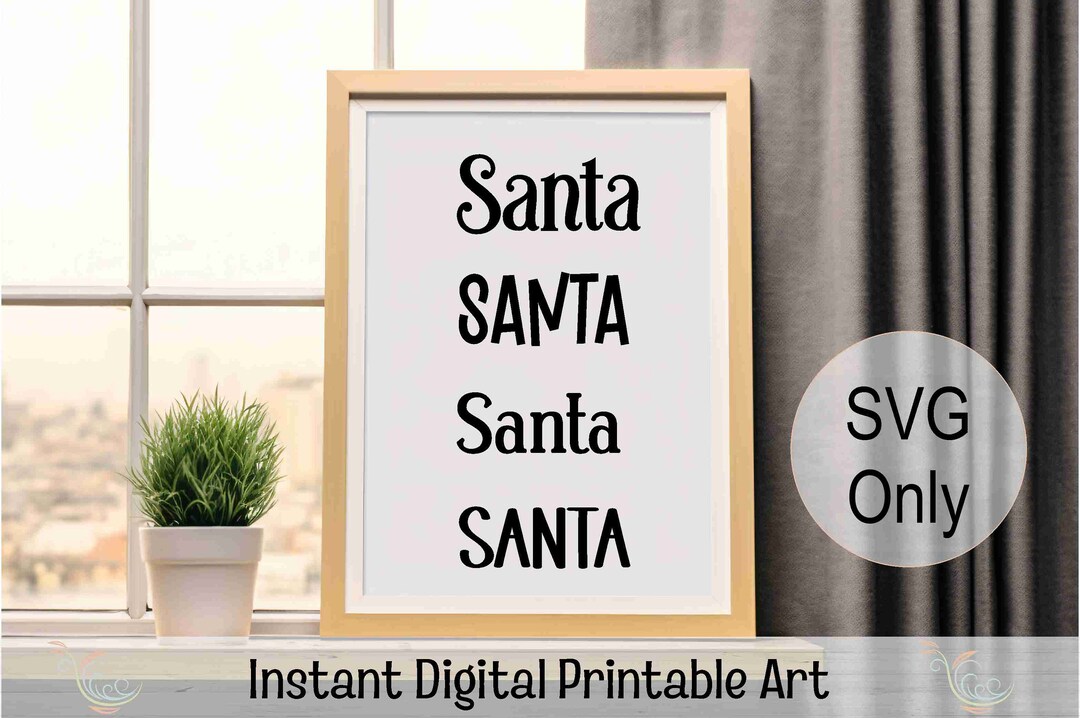 Santa Christmas Easy Printable, Black and White Christmas, Minimalist ...