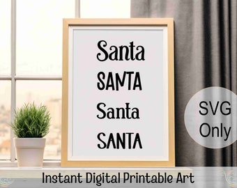 Santa Navidad Fácil Imprimible, Navidad en Blanco y Negro, Navidad Minimalista, Sublimación de Santa, Fuentes de Santa, Gráfico de Santa, Tarjetas de Santa