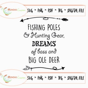 Fishing Poles Hunting Gear Hunting Nursery Boy fishing nursery decor Hunting Gear Dreams Bass And Big Ole Deer SVG addicted fishing image 6