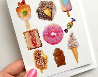 Greeting Card - Iconic Australian with images of lamington, pink donut and more!