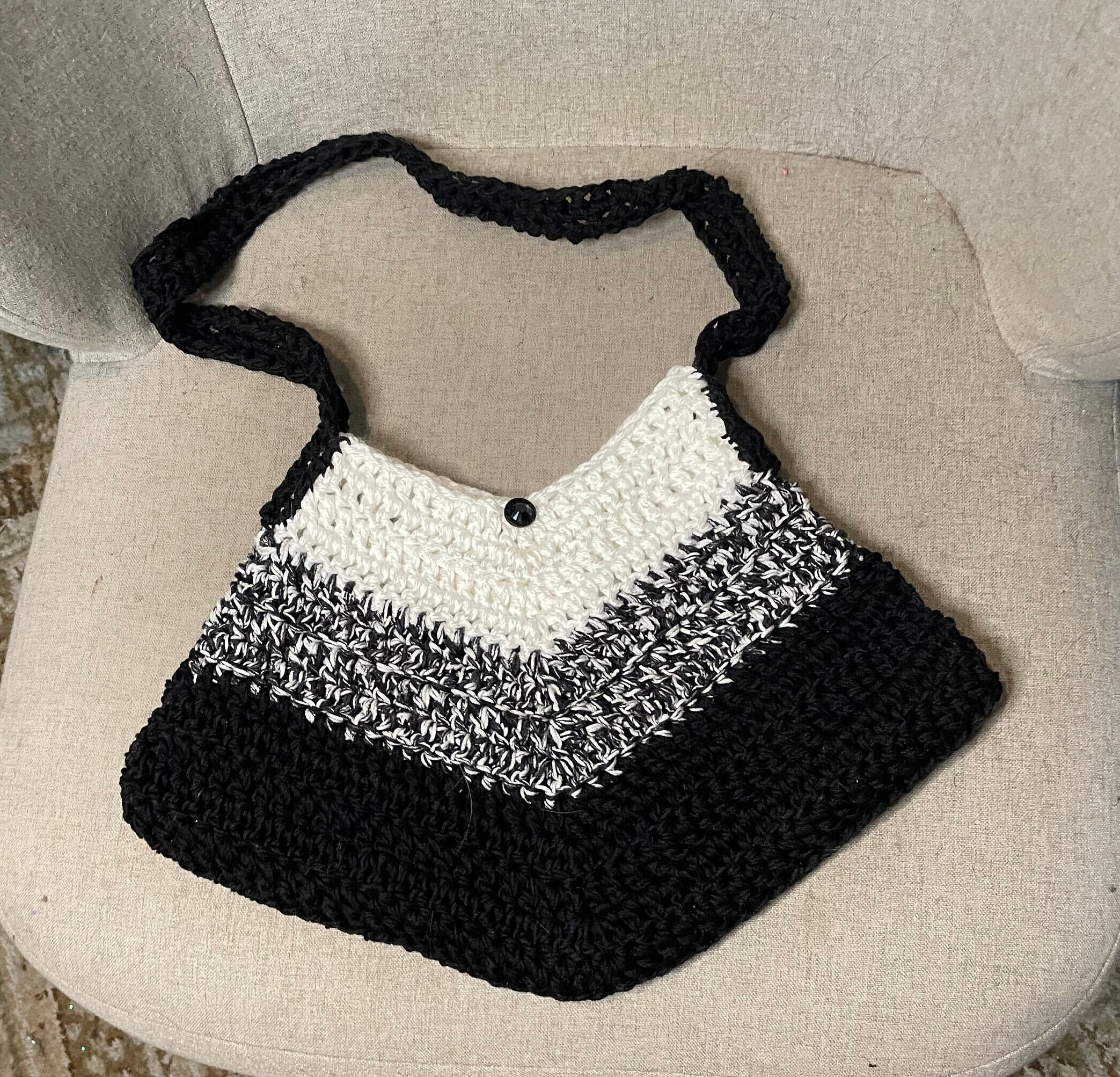 Black and White Crochet Purse Shoulder Bag Chevron Pattern With