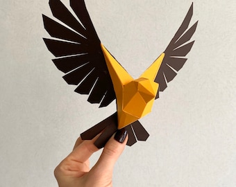 Sparrow - Make your own Low poly bird on fly, Geometric bird, Paper sculpture, Papercraft bird, 3D Sparrow