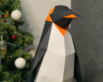 Emperor penguin - Make your own Low poly Paper sculpture, Papercraft bird, Digital download, PDF template