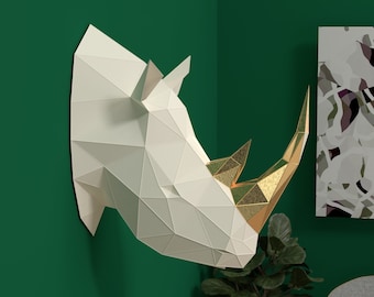 Rhino Papercraft, 3D Paper Craft, Rhino Sculpture, DIY 3D Wallart, Low Poly Paper Sculpture, Printable Paper Art, Home Decor, DIY Gift