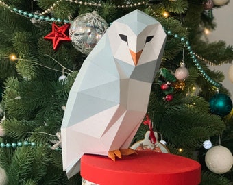 Barn Owl (Size S) - Low poly, Papercraft Sculpture, Digital download, PDF template