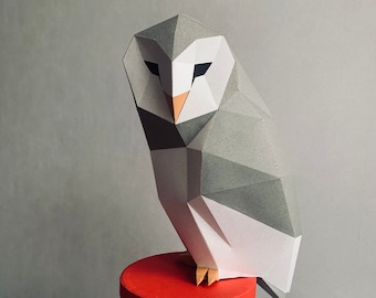 Barn Owl (Size L) — Low Poly Papercraft Sculpture, DIY Paper Bird Statue for Shelf or Wall, Digital Download PDF SVG Template