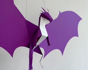 Dragon - Make your own 3D paper mobile, Wall Art, Dragon Party Decorations, Game Room Decor, Fantasy Decor