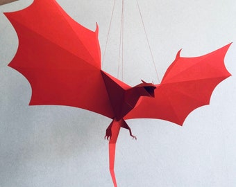 Dragon (Wyvern) - Make your own 3D paper mobile, Wall Art, Dragon Party Decorations, Game Room Decor, Fantasy Decor