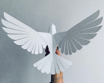 Dove - Make your own Low poly bird on fly, Geometric bird, Paper sculpture, Papercraft bird, 3D Dove