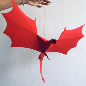 Dragon (Wyvern) - Make your own 3D paper mobile, Wall Art, Dragon Party Decorations, Game Room Decor, Fantasy Decor