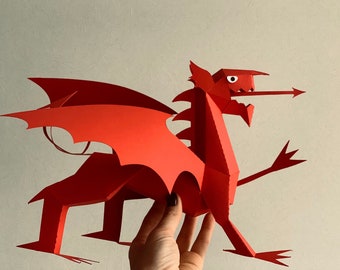 Red Welsh Dragon Papercraft Template – DIY Wales Decor (Digital Download)
