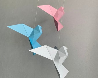 Origami Dove Papercraft – DIY Low Poly Bird Mobile (PDF Pattern)