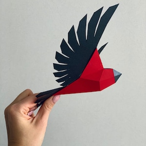 Bullfinch - Make your own Low poly bird on fly, Geometric bird, Paper sculpture, Papercraft bird, PDF template