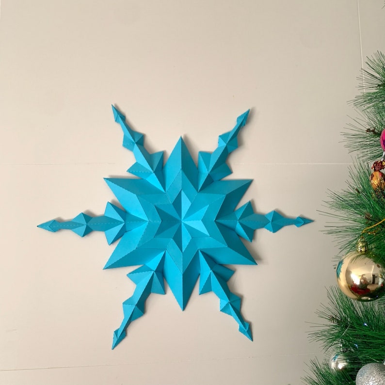 Snowflake - Make your own papercraft decoration, Christmas Origami, 3D Paper sculpture, PDF template, SVG, Cricut image 4