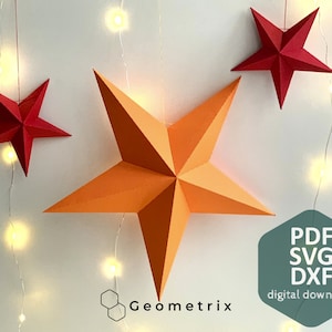 Set di stelle a cinque punte (11 cm, 22 cm, 33 cm) - Crea la tua decorazione di carta, origami di Natale, scultura di carta 3D, modello PDF