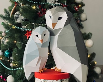 Barn Owl (Two Sizes S+L) — Low Poly Papercraft Sculpture, DIY Paper Bird for Bookshelf Decor, Digital Download PDF SVG Template