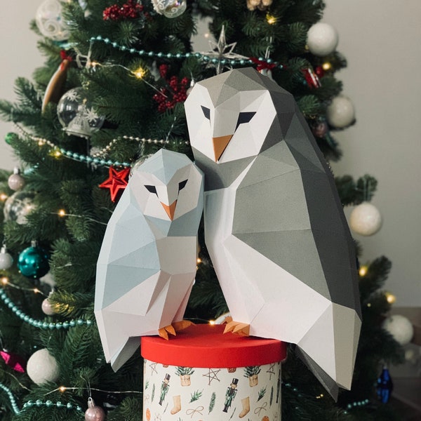 Schleiereule (Zwei Größen S + L) - Low Poly, Papiermodell Skulptur, digitaler Download, PDF-Vorlage