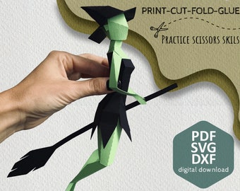 Witch - Make your own low-poly 3d wall decor, Papercraft doll, Digital download, PDF template