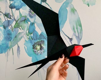 Frigatebird - Make your own Low poly bird on fly, Geometric bird, Paper sculpture, Papercraft bird, PDF template